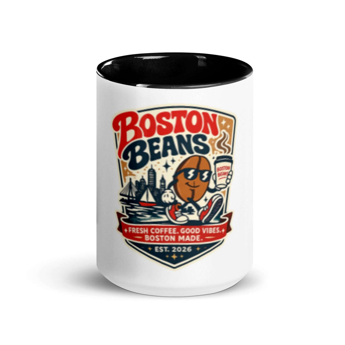 Mug With Color Inside featuring Boston Beans design for coffee lovers with vibrant interior.