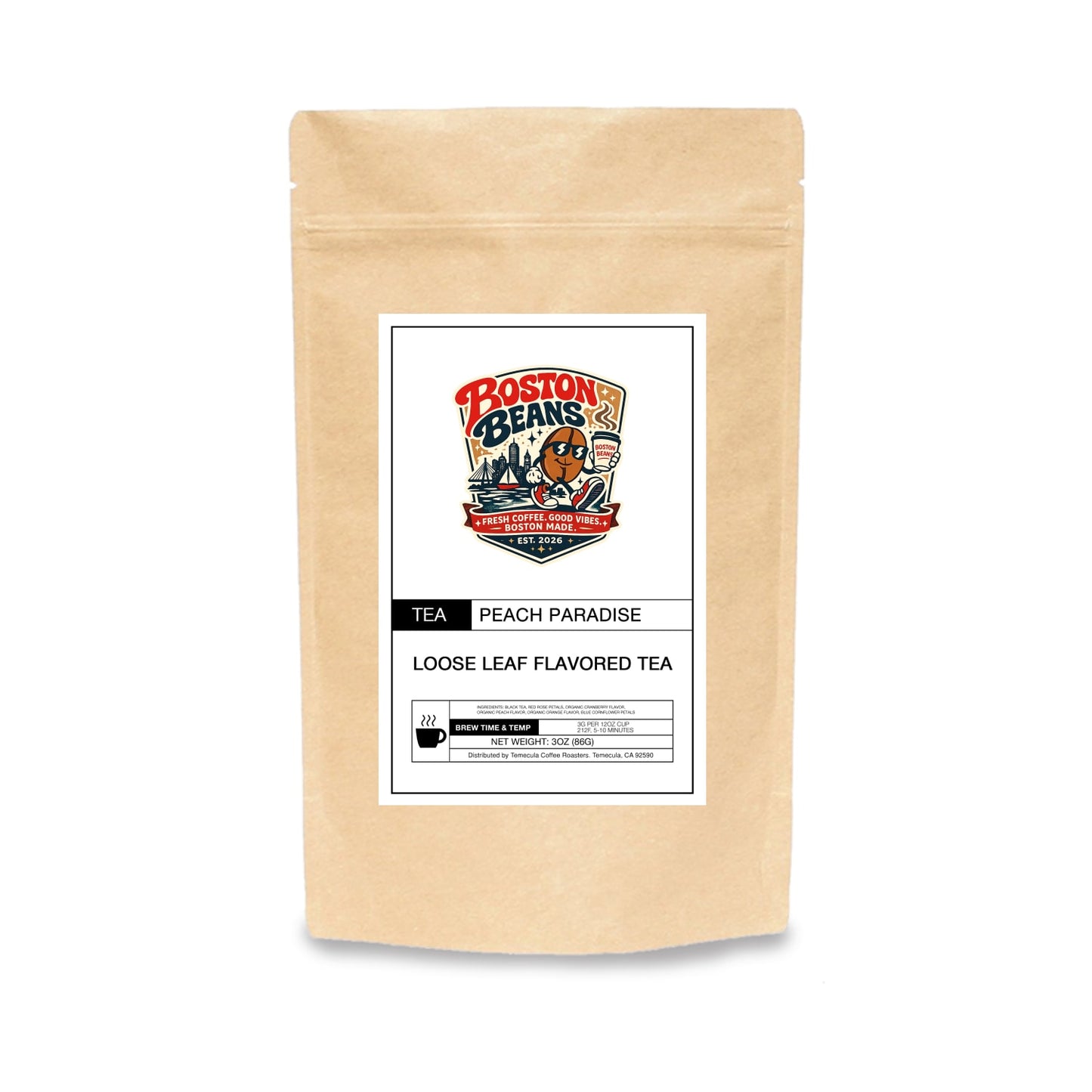 Premium Peach Paradise tea blend with sweet peach flavor and refreshing fruity aroma for hot and iced tea beverages