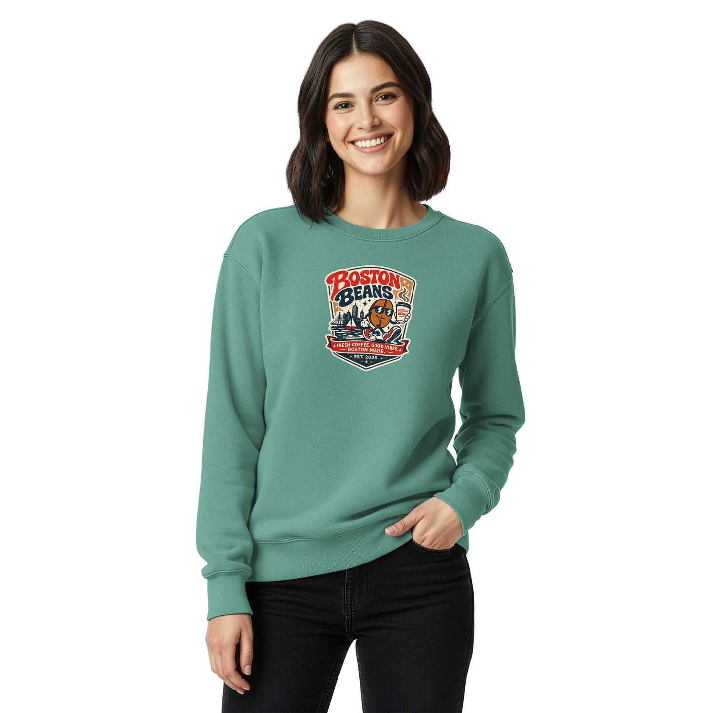  Unisex Garment-Dyed Sweatshirt with relaxed fit and soft vintage-inspired fabric for casual streetwear fashion