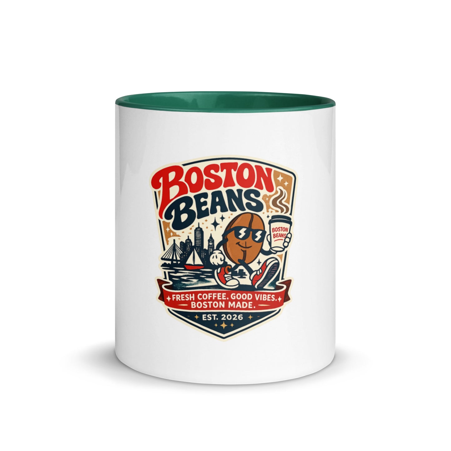 Mug With Color Inside featuring Boston Beans design for coffee and tea lovers.