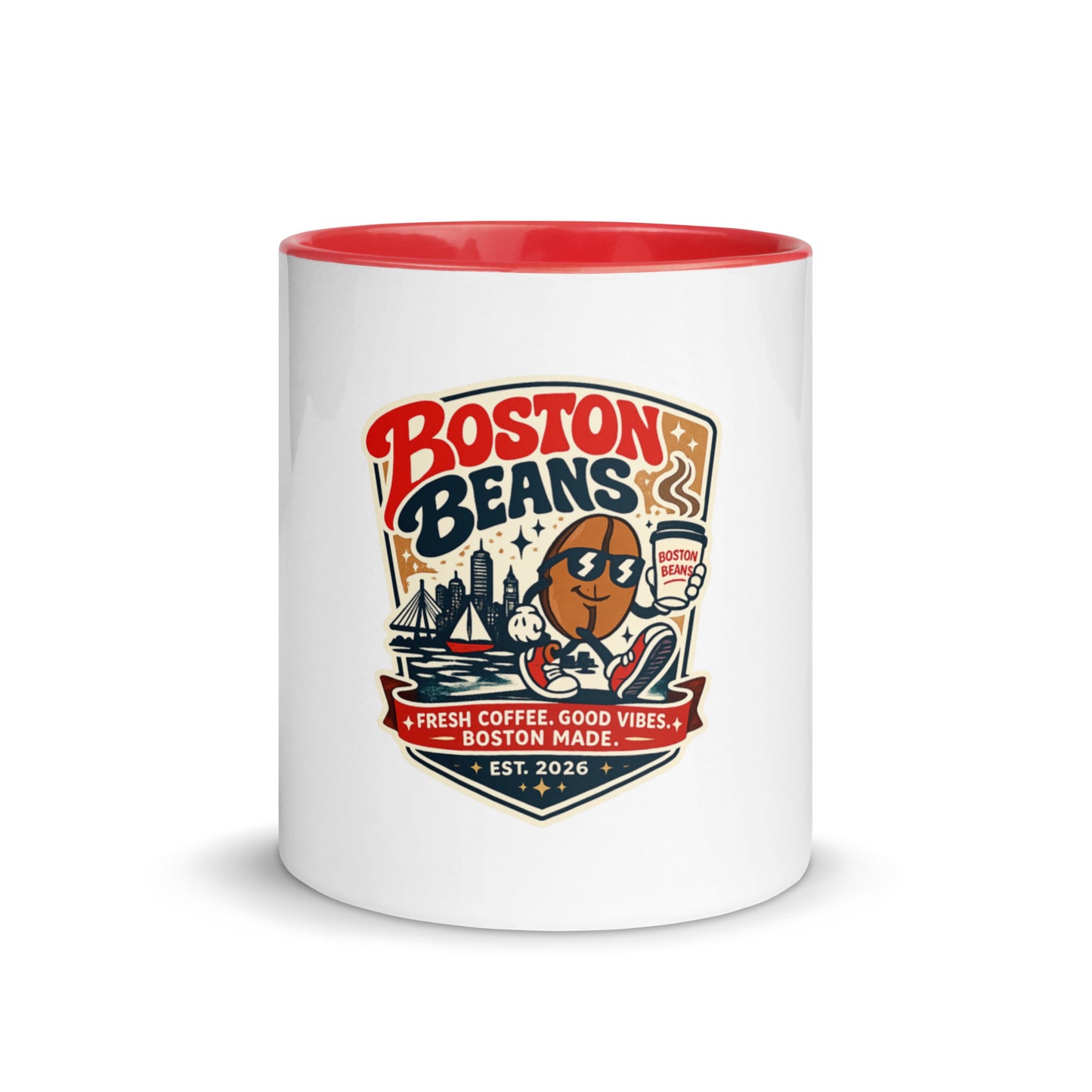 Mug With Color Inside featuring Boston Beans design, perfect for coffee and tea lovers.